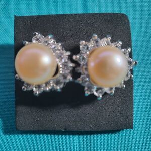 Freshwater Pearl and Simulated Diamond Earrings